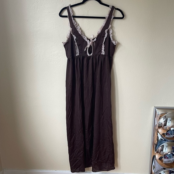 Vintage Brown Ruffle Milkmaid Lingerie Slip Dress - Picture 11 of 13